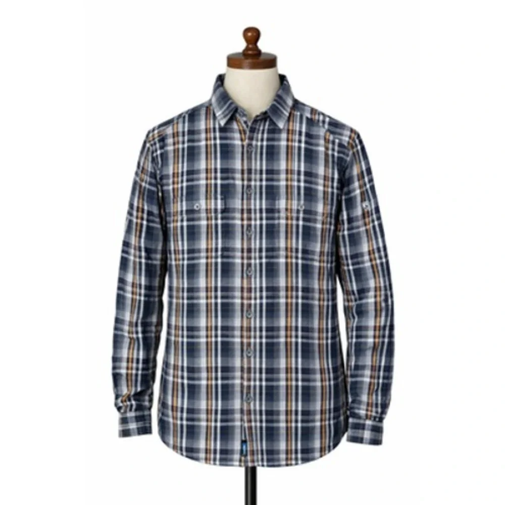 Kuhl Shirt Mens Large Blue Plaid Flannel Lined Long Sleeve Button Up Casual